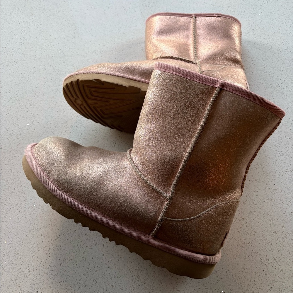 UGG Shimmering Rose Gold Ankle Boots - size 5 youth